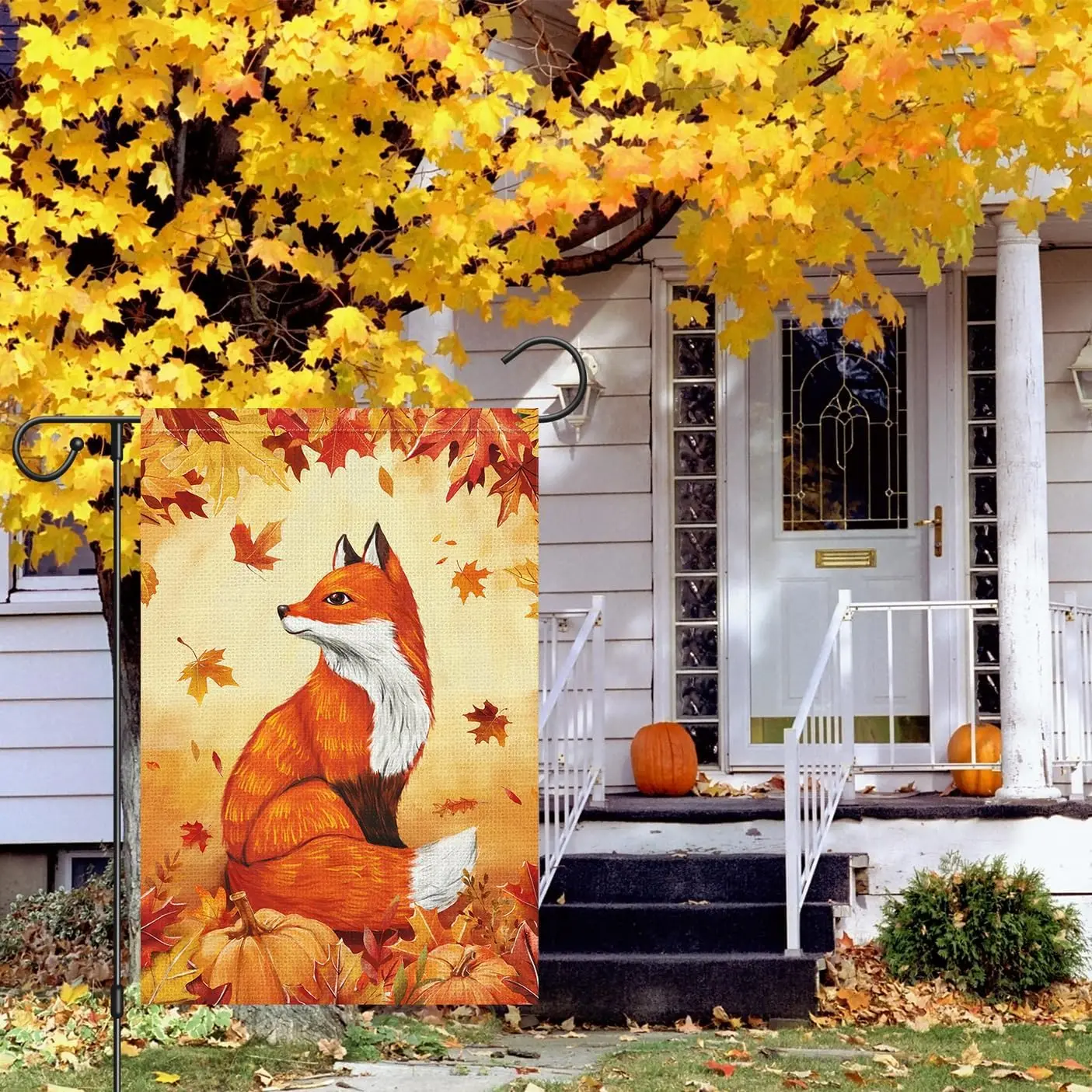 Осенний садовый флаг Луизы Маэлиса с кленовой лисой двухсторонний 12x18 дюймов