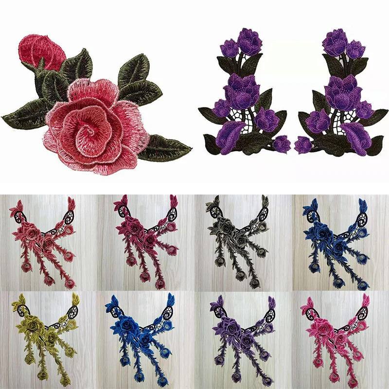 

2 Pcs/Set Rose Flower Embroidery Patches For Clothes Sewing Accessories Embroidery Applique Decorative New Flower Patches