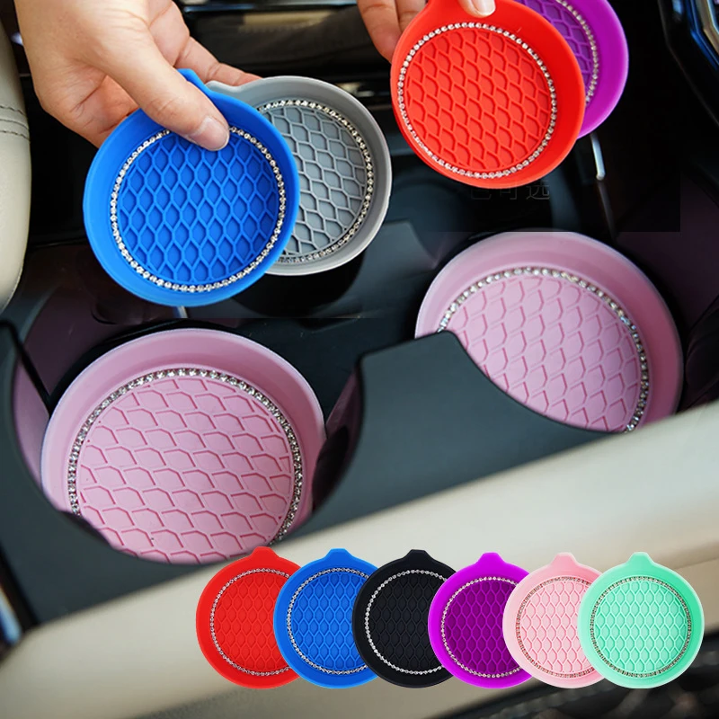 

2Pcs Silicone Bling Car Coasters Auto Cup Insert Holder Anti Slip Crystal Vehicle Interior Accessories Travel Cup Mats Pads