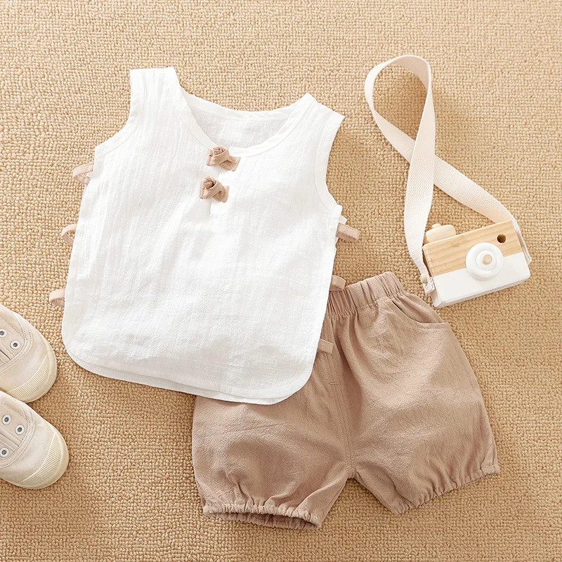 

Hibobi Boys Clothes Children's Clothing Sets Summer Sleeveless + Pants Suits Solid Baby Clothes 2pcs Boy Girl Set