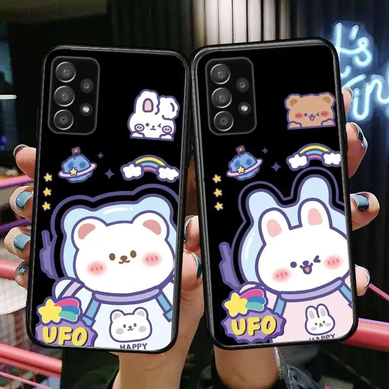 

Cute Cartoon Bear Rabbit Phone Case Hull For Samsung Galaxy A70 A50 A51 A71 A52 A40 A30 A31 A90 A20E 5G a20s Black Shell Art Cel