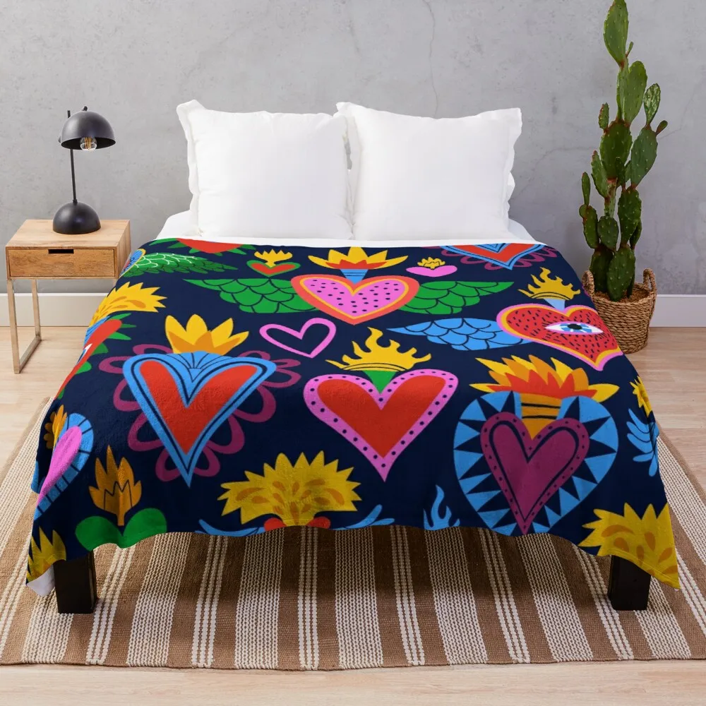 

Sacred Hearts Mexican Folk ArtThrow Blanket crochet blanket