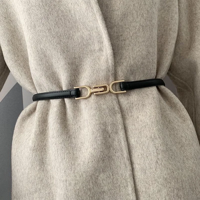 2023 New Adjustable PU Leather Ladies Dress Sweater Belts Skinny Thin Women Waist Belts Strap Gold Color Buckle Female Belts