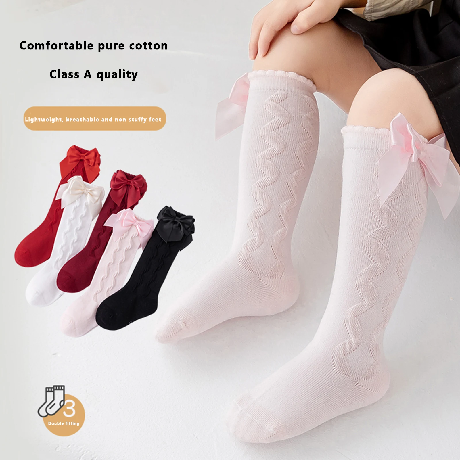 

Детские длинные носки для девочек, однотонные милые детские чулки до колен с бантом, летние тонкие танцевальные носки