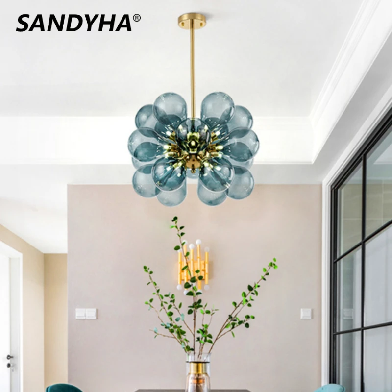 

Nordic Chandeliers Fashion Simple G9 Glass Ball Pendant Lights Designer Art Home Decor Led Lamp for Living Room Lustre Salon