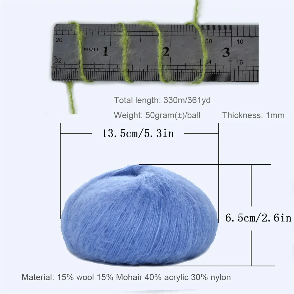 Мохеровая шелковая пряжа, 15% шерсть, 15% акрил, 30% нейлон, 50 г/шт