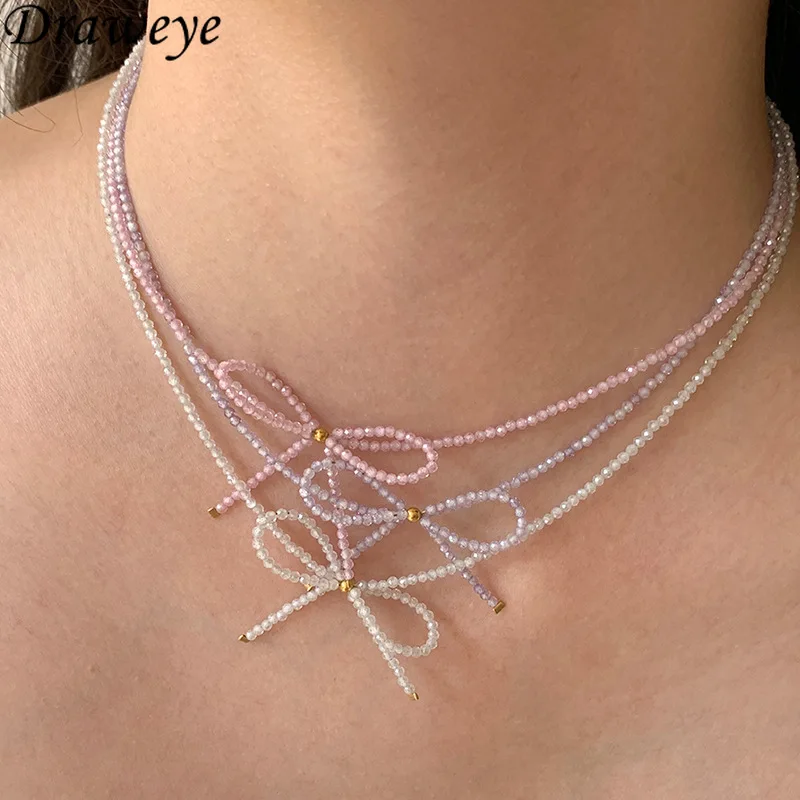Ожерелье Draweye с хрустальным бантом для женщин бисер корейская мода милые