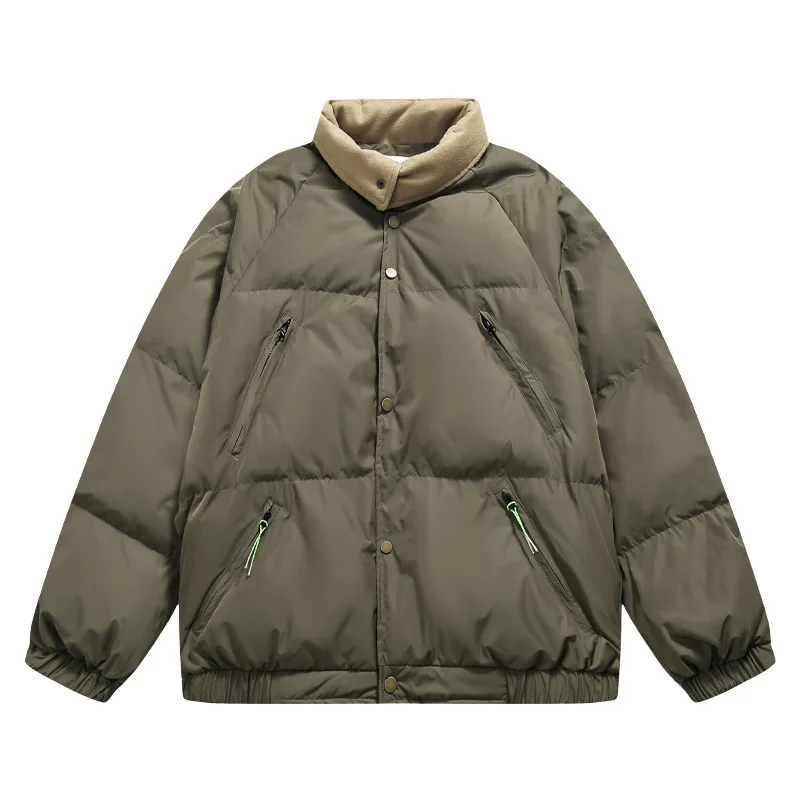 Rainbowtouches Cargo Jackets 4 Pockets Men Down Coats Winter Warm Windproof Parkas Solid Color Stand Collar Retro Streetwear