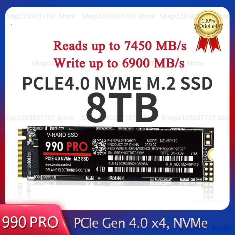 

SSD M.2 990 pro 4TB 2TB 1TB Hard disk NVME TLC 7500MB/s internal Solid State Drives for laptop desktop PS5 PS4 disco duro