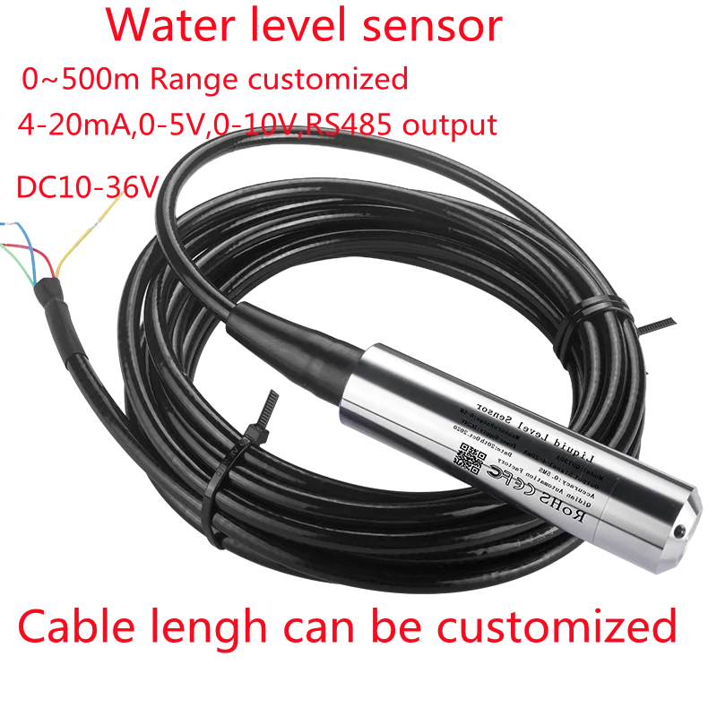 Transmissor de Pressão Nivelado Líquido da Saída da Escala 420ma 15v do Sensor 2m 3m 5m do Nível de Água Submersível Ip68