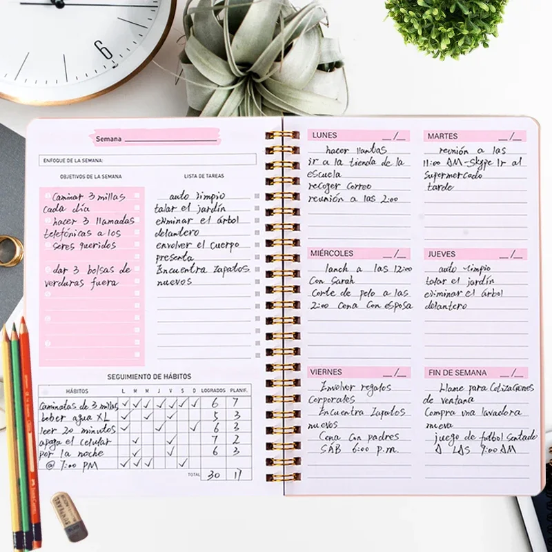 

Spanish 2023 School Stationery Goal Notebooks Schedules Notebook Planner Planner Diary Habit Agenda Weekly Office Journal For