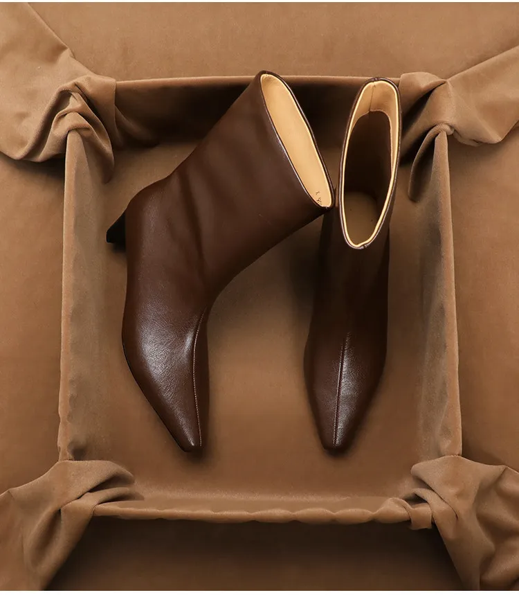 Фото Женские ботинки SHOEBOX из натуральной кожи, облегающие, до середины икры, на меху, универсальные, с квадратным носком, новинка осень-зима №5