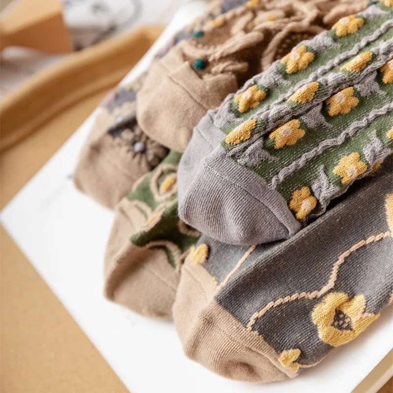 Retro Boat Socks Women's Short Socks 23 Spring/Summer New Shallow Mouth Non Drop Heel Socks Cotton Embossed Japanese and Korean