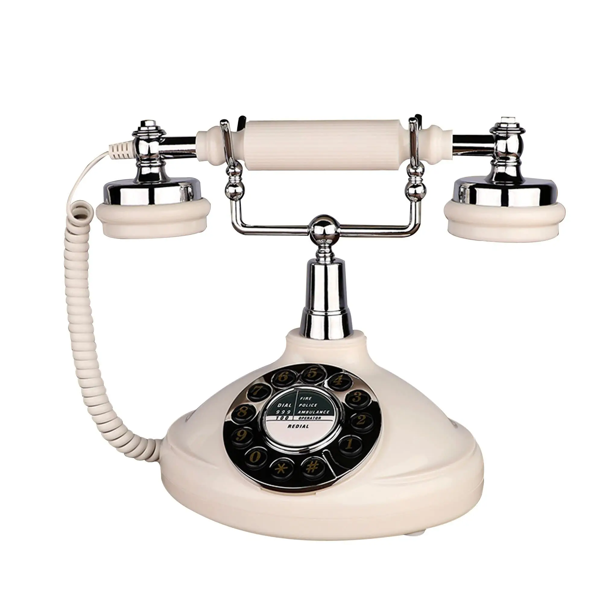 Retro Corded Landline Phone, TelPal White Classic Vintage Old Fashion Telephone for Home & Office, Wired Antique Home Phone Gift