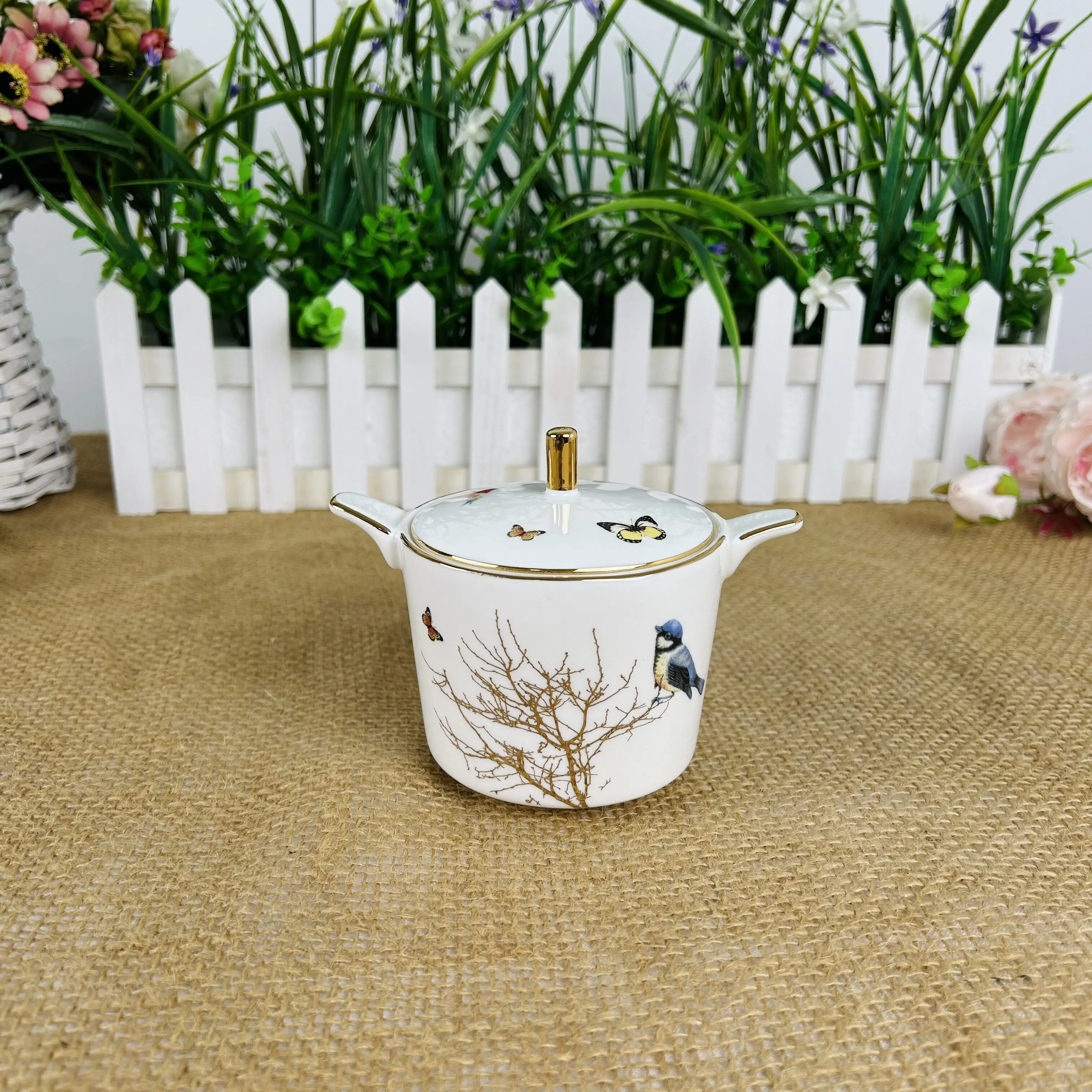 Кофейная посуда British Bone China Bird Butterfly кофейная чашка для суда банка крема сахарница