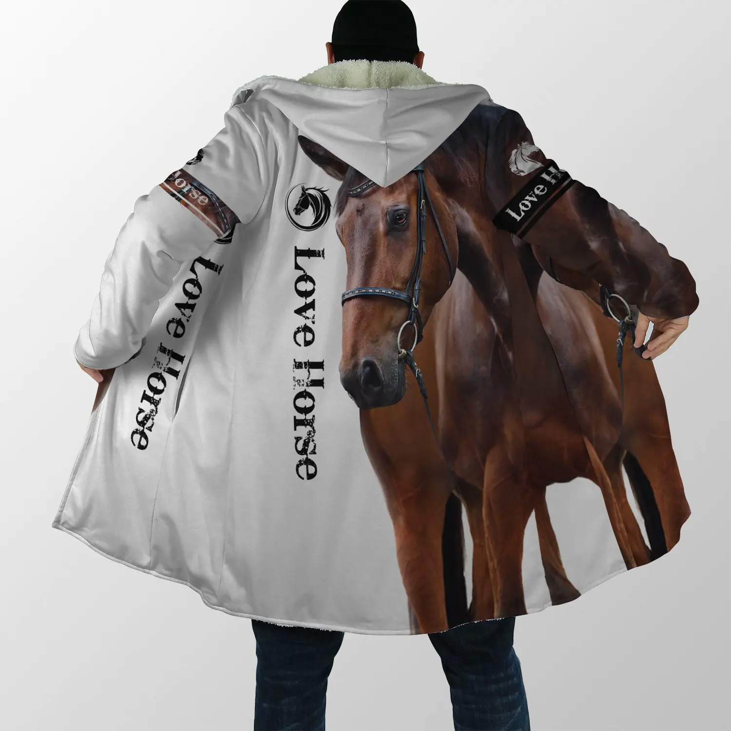 

Drop shipping Winter Mens Cloak Animal Love Horse 3D Printing Fleece Hooded cloak Unisex Casual Thick Warm Cape coat CH48