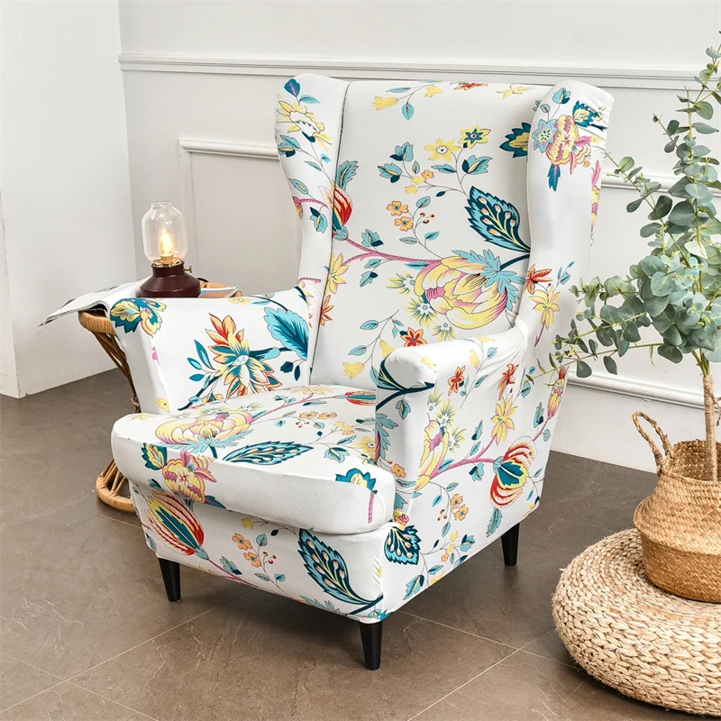 

Elastic Floral Wing Chair Cover Stretch Polyester Armchair Covers Spandex Relax Sofa Ottoman Slipcover Furniture Protector Cover