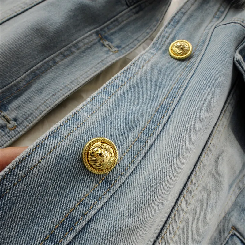 Зимняя хлопковая джинсовая куртка с большим лисьим меховым воротником женская