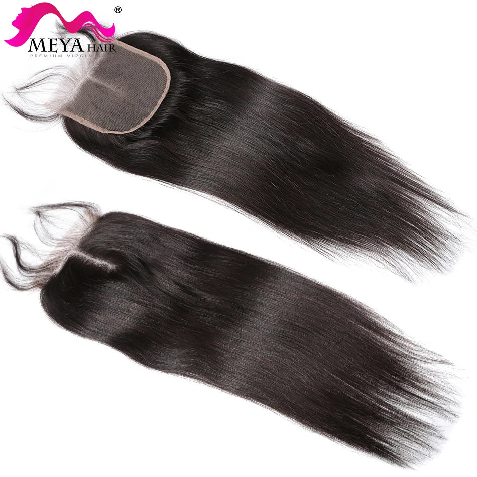 [Meya] 4x4 Closure Hair 18 20 Inch Straight Lace Closure Pre Plucked With Baby Hair Natural Hairline Brazilian Remy Human Hair