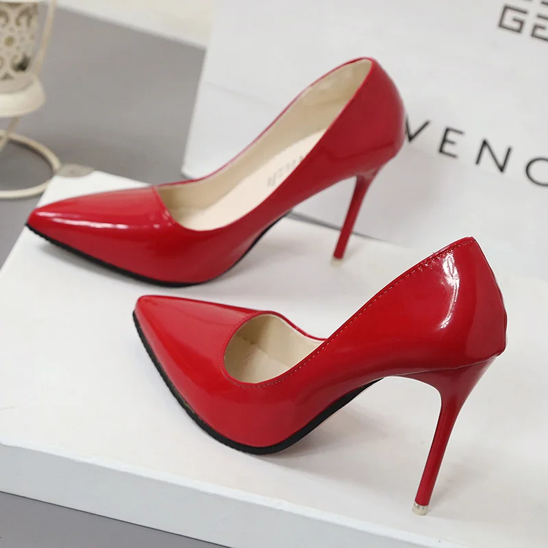 

High Heels Shallow Mouth Patent Leather Women's Shoes Pointed Sexy Single Heel Professional Women's Shoes