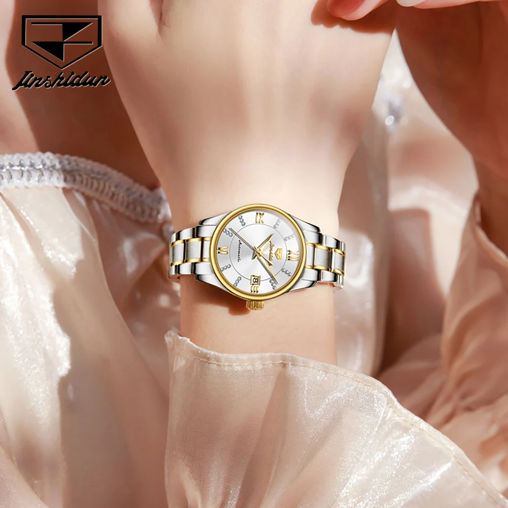 2023 New TAXAU Automatic Mechanical Watch For Women Fashion Rhinestone Stainless Steel Dual Calendar Classic Ladies Wristwatch