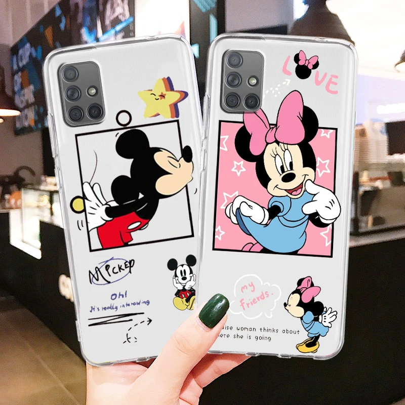 

Love Luxury Mickey Minnie Transparent Phone Case For Samsung A73 A72 A71 A53 A52 A51 A42 A33 A32 A23 A22 A21S A13 A12 A03 5G