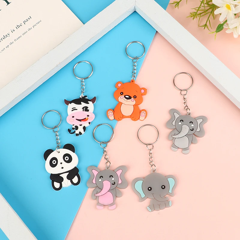 

1PC Animal Cartoon Key Cover Cap Silicone Key Accessories PVC Soft Panda Cow Bear Elephant Key Holder Key Chain For Girl Women