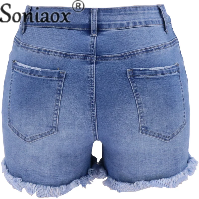 Fashion Trend Broken Holes Denim Shorts Ladies Summer Street Casual High Waist Button Three Quarter Pants Women's Straight Jeans