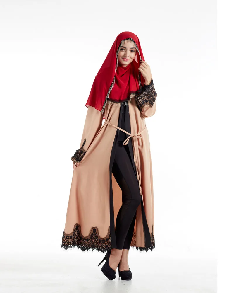 Muslim Abayas For Women Wear With Lace Long Dress Cardigan Robe Kimono Dubai Turkey Kaftan Casual Femme Caftan Islam Clothes