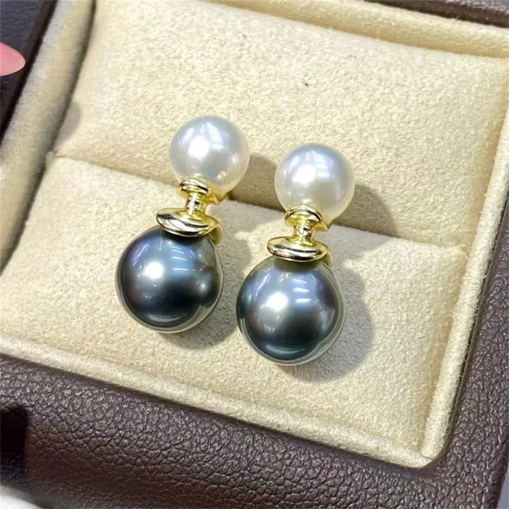 

DIY Pearl Earnail Accessories S925 Sterling Silver Jewelry Double Bead Simple Earrings Women's Empty Fit 7-11mm Beads