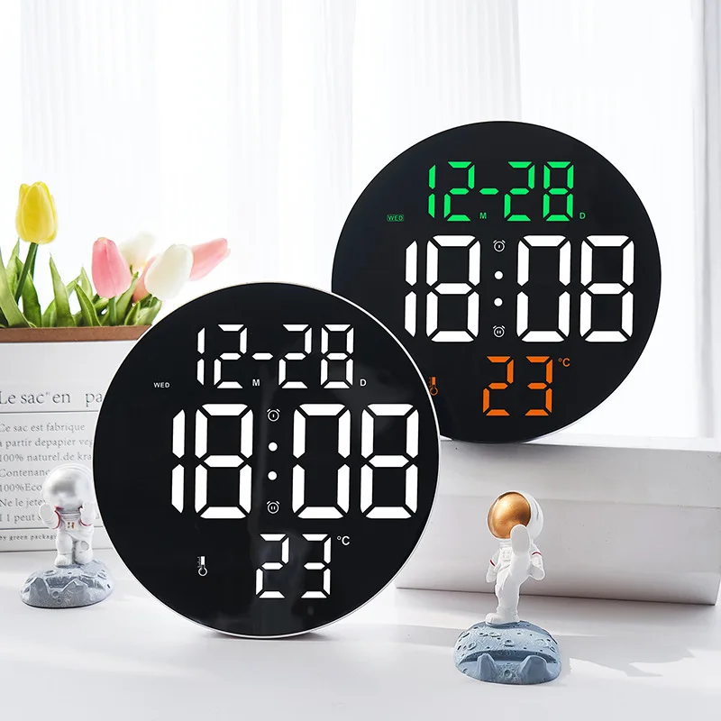 

9 Inches Remote Silent LED Wall Clock Alarm Calendar Smart Brightness Temperature Thermometer Modern Home Decoration Gift Idea