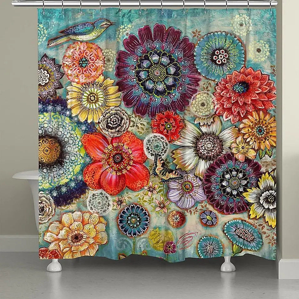 

India Mandala Flower Butterfly Bird Shower Curtains Bohemian Geometric Pattern Bathroom Waterproof Fabric Bath Curtain With Hook