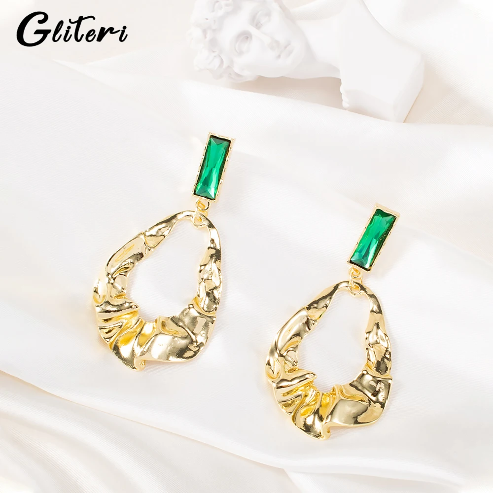 

GEITERI Vintage Irregular Drop Earrings For Women Girls Gold Color Square Green Gem Stud Earring Charm Jewelry Female Bijoux New
