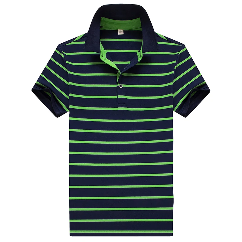 

Мужская хлопковая рубашка-поло с отложным воротником и короткими рукавами, деловая Повседневная рубашка-поло свободного кроя в полоску, новинка 2023, Универсальная футболка, топы