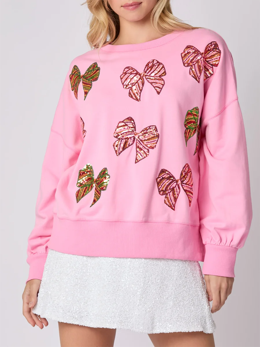 Женская толстовка большого размера с блестками и бантом повседневные топы