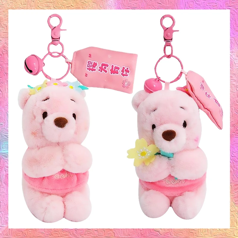 

Kawaii Sakura Pink Pooh Bear Stuffed Plush Toys Keychains 2022 New Cute Cartoon Doll Pendant Anime Periphery Key Ring Kids Gift