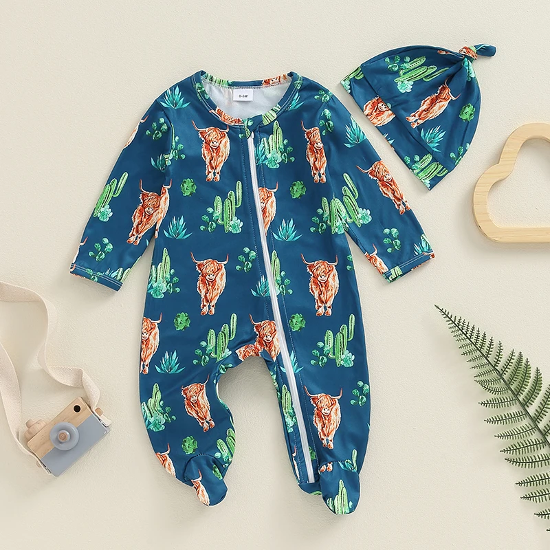 Комбинезон на молнии с длинным рукавом и принтом коровы