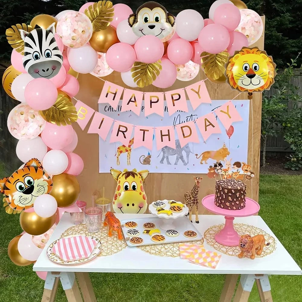 

1-9 Year Jungle Safari Theme Birthday Party Decorations Balloon Arch Kit for Girl Baby Shower Gender Reveal Party Supplies