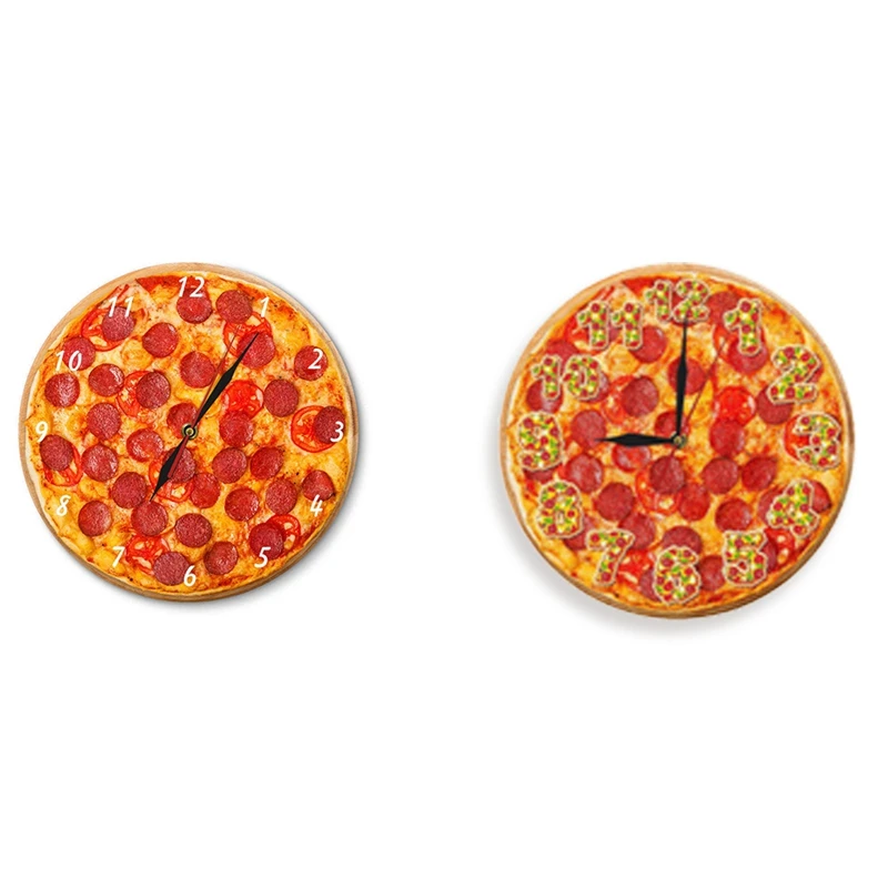 

Creative Simulation Pizza Wall Clock Western Food Shop Pizza Shaped Clock Color Picture Series Digital Clock