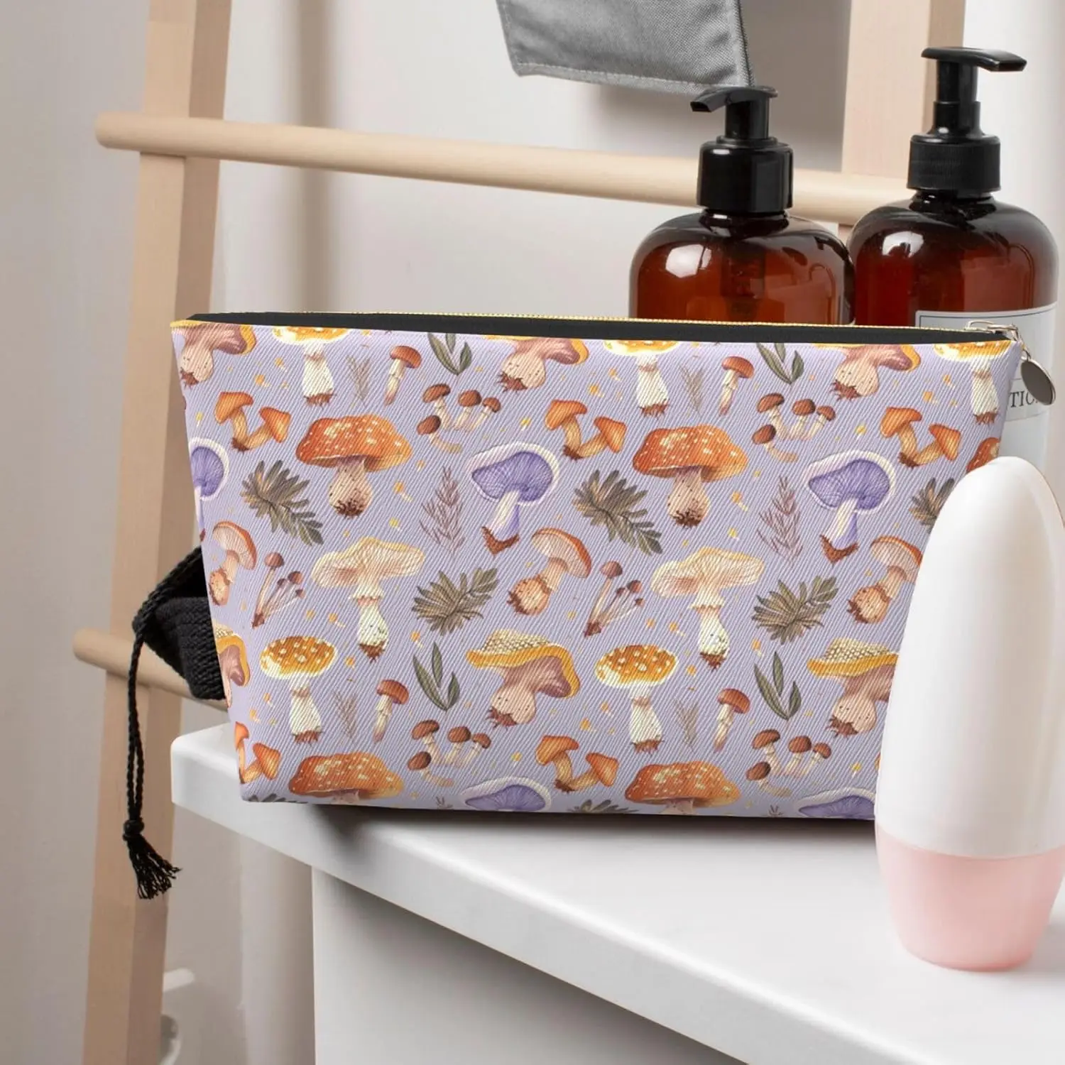 Косметичка с грибами пастельно-фиолетовая косметичка дорожный органайзер для