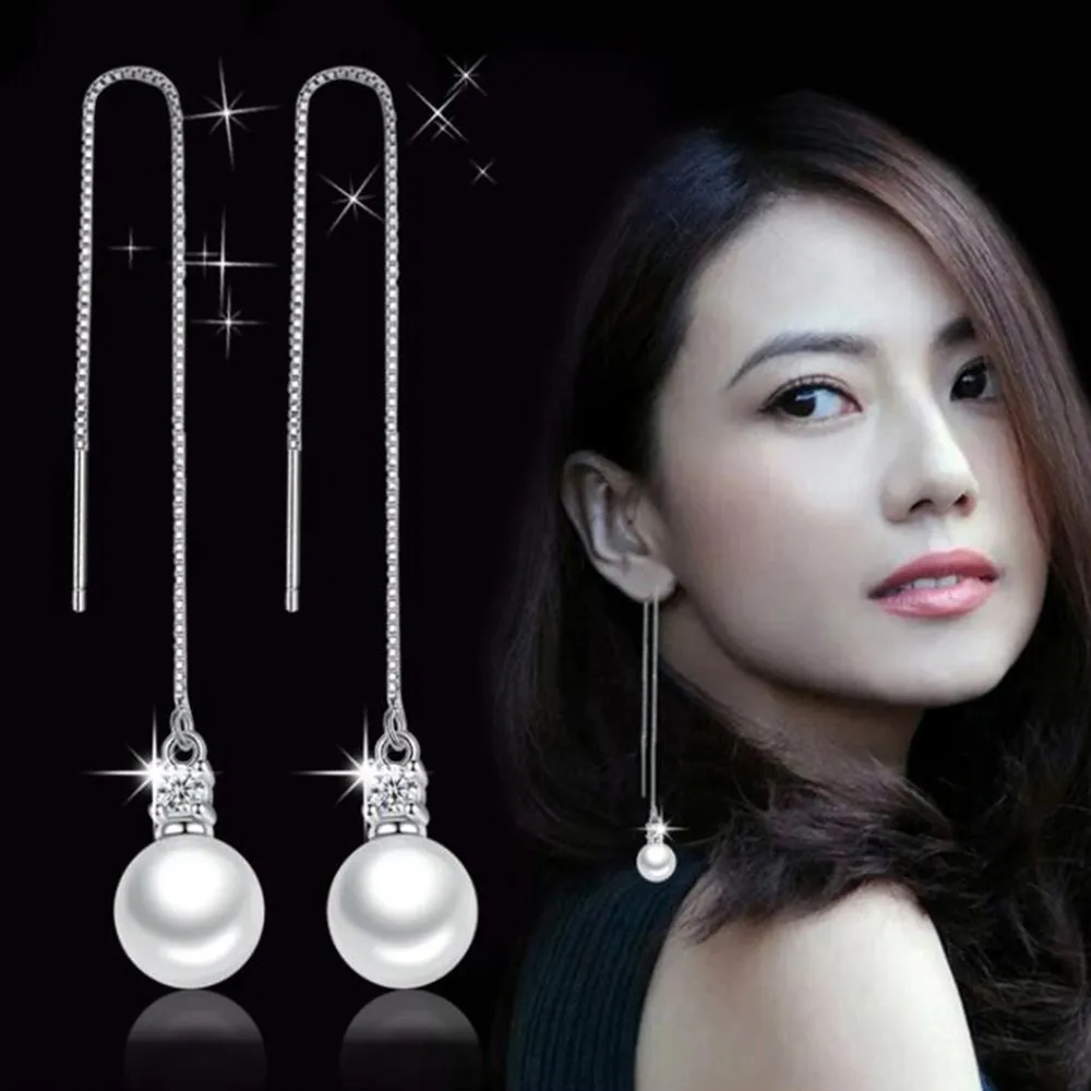 

NEHZY Silver plating new woman jewelry Cubic Zirconia pearls Round cutout tassel earrings long section