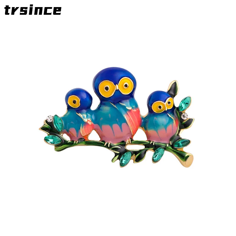

European and American High-end Custom Owl Brooch Fashion Dripping Oil Brooch Pin Animal Brooch for Women Wedding Gift