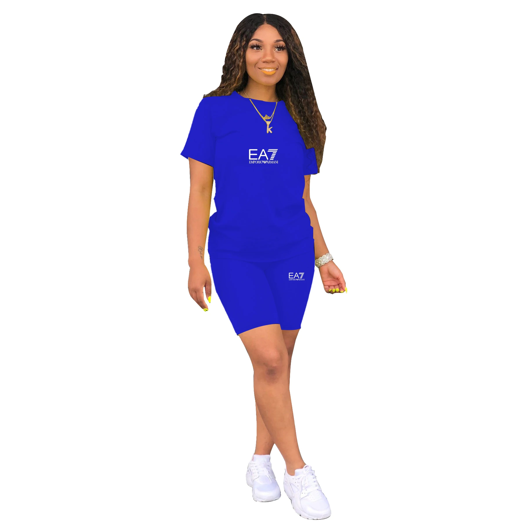 

Colors Women 2pcs Short Set Solid Short Sleeve Slim T-Shirt Tops High Waist Elastic Band Shorts Set For Lady Yoga Workout Suit