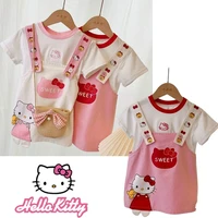 2022 new hello kitty girls summer suits western style suspender skirt cotton short sleeved two piece suits for children gift
