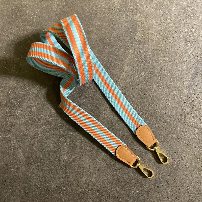 

Colorful striped canvas fabric strap with cowskin leather for designer shoulder bag purse bag replacement parts accessories