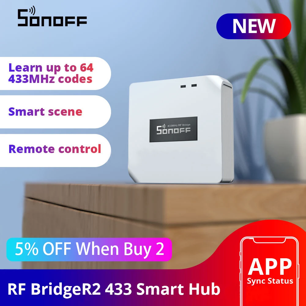 

SONOFF RF Bridge R2 433MHz WIFI Hub RF Remote Control Timing Light Wireless Gateway Smart Home Automation Module Google Alexa