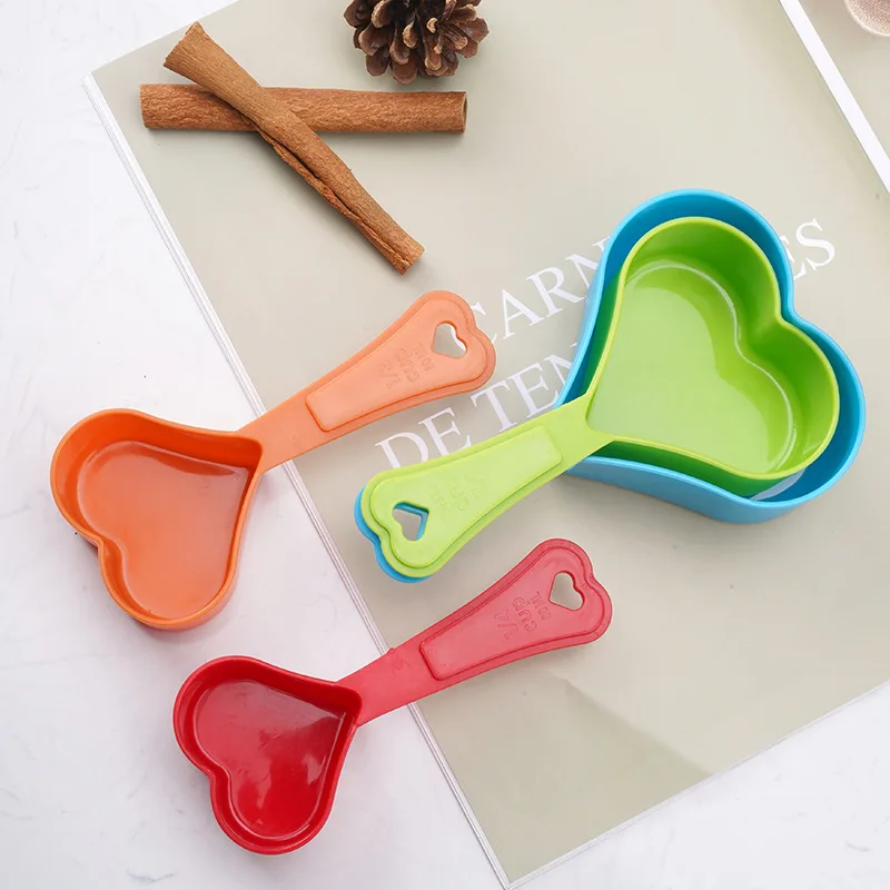 4pcs multi purpose measuring spoon heart shaped measuring tools baking accessories stainless plastic handle kitchen gadgets free global shipping