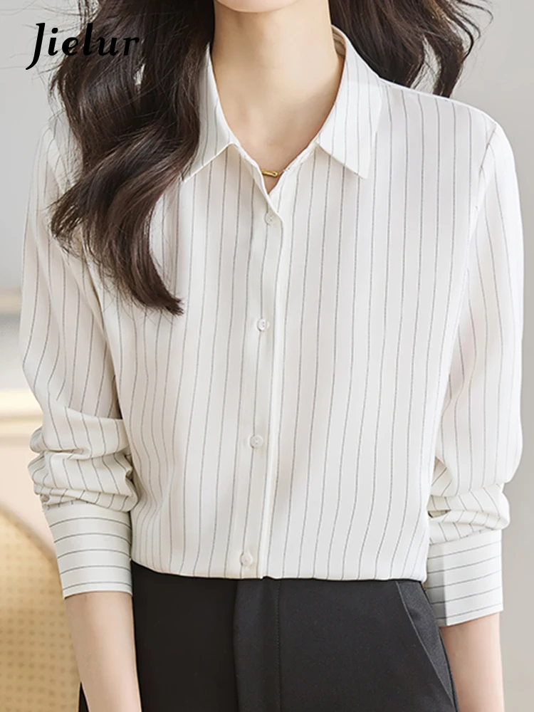 

Jielur Autumn New Slim Long-Sleeved Women Shirt Ladies Street Sweet Chicly Shirt Woman White Casual Loose Chiffon Top Female