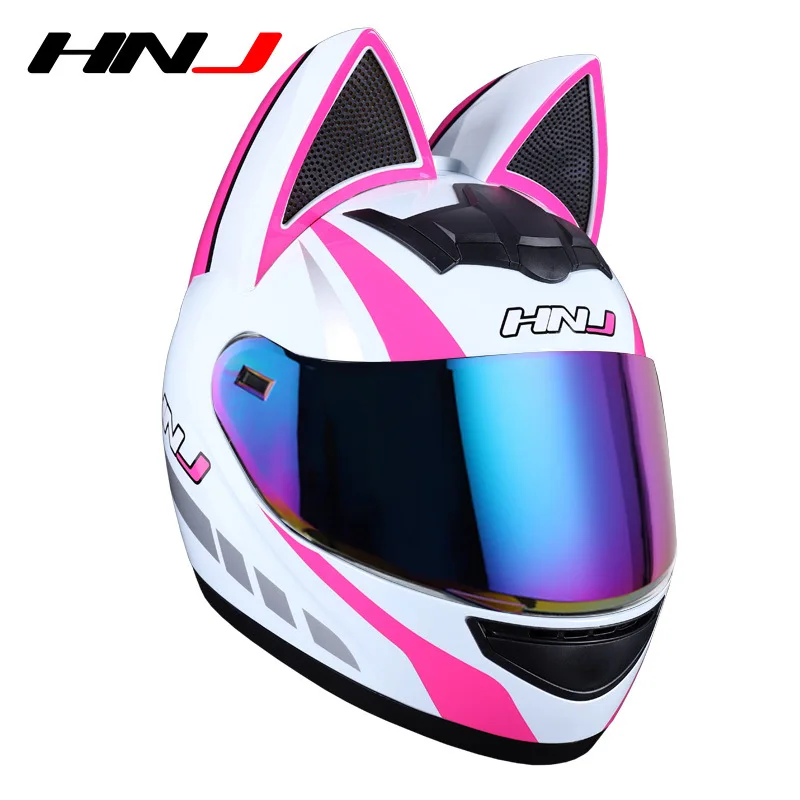 Мотоциклетный шлем с кошачьими ушками для женщин и девушек Подарок на все лицо