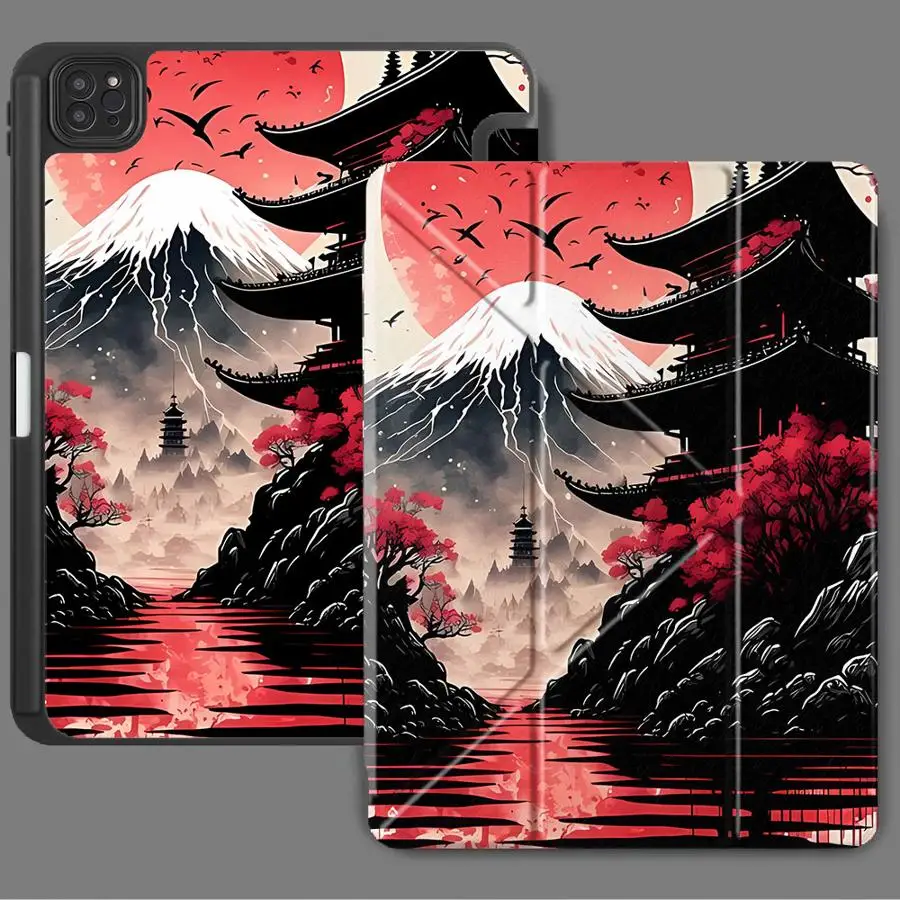Фото Чехол-подставка для планшетов iPad Pro 2025, Pro 11-го, 10-го, 9-го, 8-го, 7-го поколений, 12.9 дюймов, Mini 6, 7, Air 4, 5, M3, M2, M4, 11 дюймов, дизайн «Закат Фуджи» №3